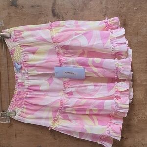Hill House Paz skirt ruffled  medium pink paisley NWT Spring Style